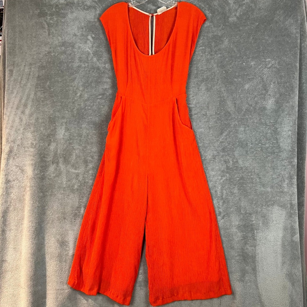 Anthropologie Abbey Wide Leg Cropped Jumpsuit Womens 2 Bright Orange Boho Beachy